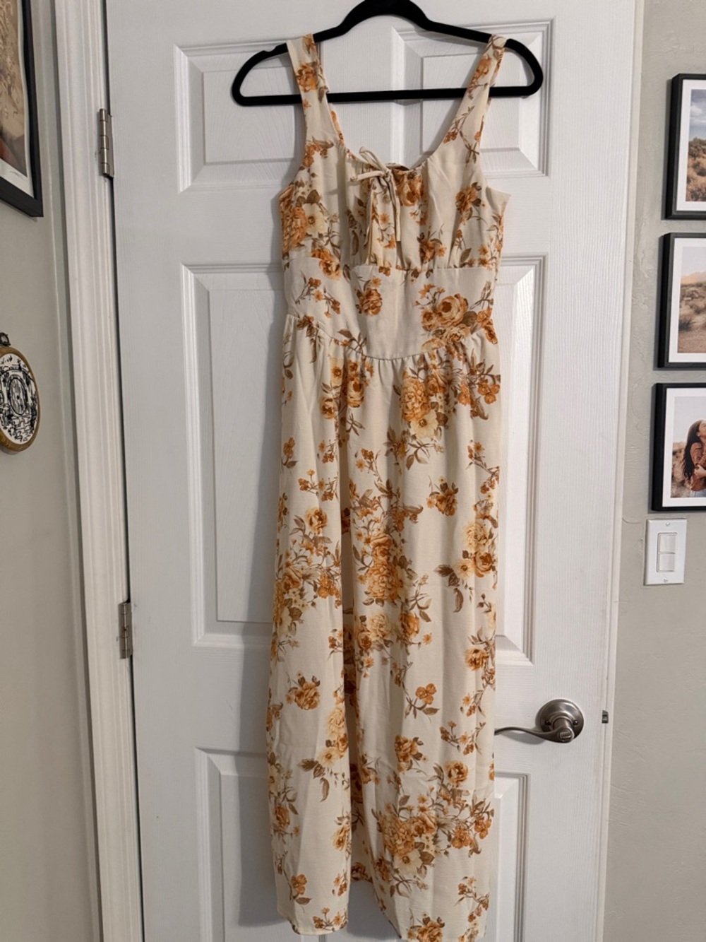 Monteau Cream Maxi Dress with Mustard Floral Print
